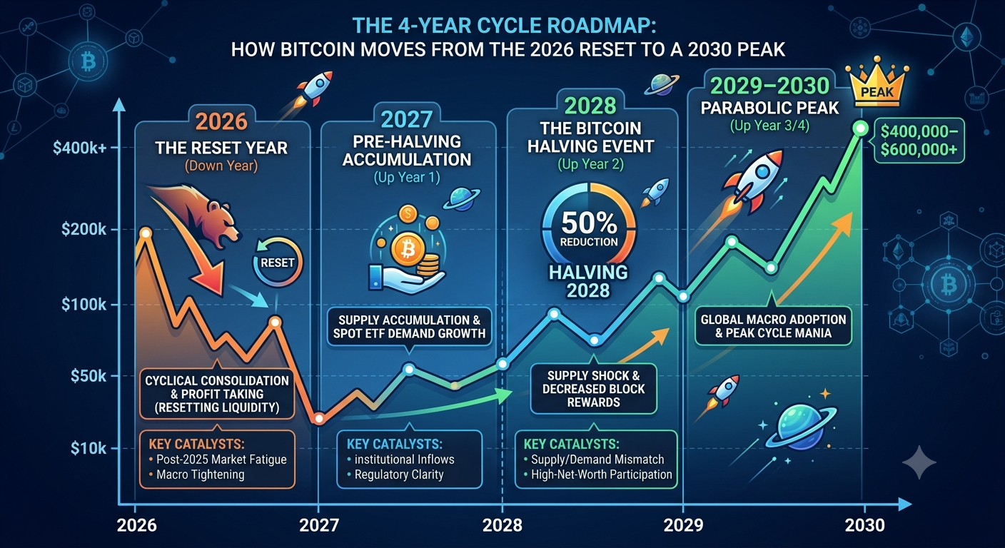 The 4-Year Cycle Roadmap: How Bitcoin Moves from the 2026 Reset to a 2030 Peak